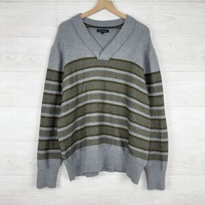 Banana Republic Men XL Traveler Stripe Shawl Collar Pullover Sweater Gray Cotton